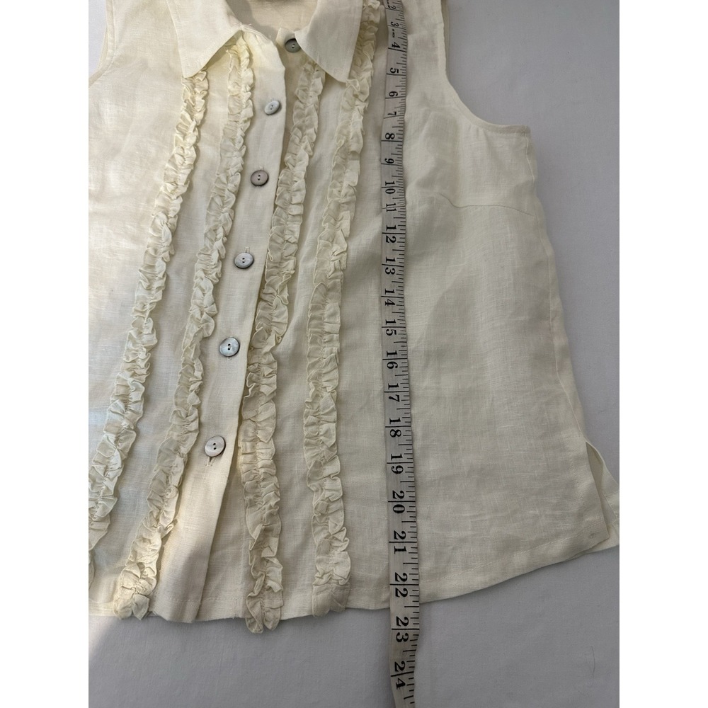 Rialto Collection by Joy Perreras Linen Top Shirt Ruffle Sz M Ivory Victorian - Picture 8 of 8